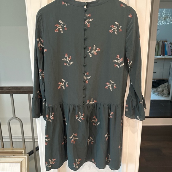 Madewell Green Floral Tiered Mini Dress with Tie Neck | Size S - Picture 4 of 4